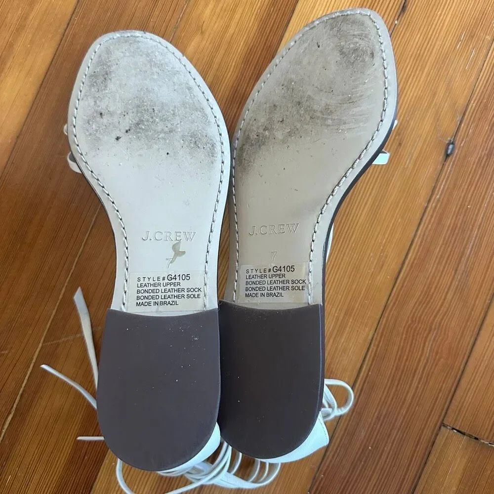 J. Crew RARE Zadie Knotted Woven Lace-Up Flat Sandals in White Size 7